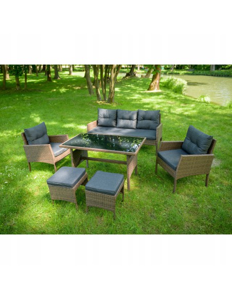 Technorattanowy komplet mebli Meven 2 x fotel + 2 x pufa + sofa + stół 5902490785304 4