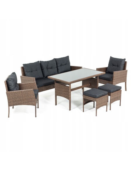 Technorattanowy komplet mebli Meven 2 x fotel + 2 x pufa + sofa + stół 5902490785304 8