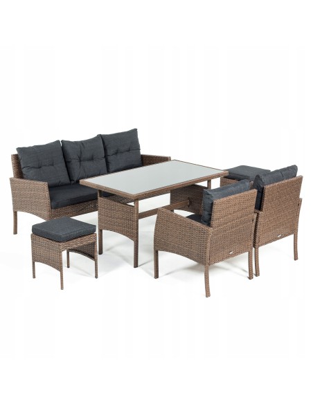 Technorattanowy komplet mebli Meven 2 x fotel + 2 x pufa + sofa + stół 5902490785304 9