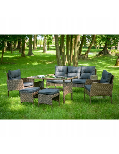 Technorattanowy komplet mebli Meven 2 x fotel + 2 x pufa + sofa + stół 5902490785304 17