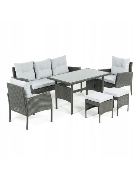 Funkcjonalny zestaw mebli ogrodowych Meven 2 x fotel + 2 x pufa + sofa + stół 5902490785335