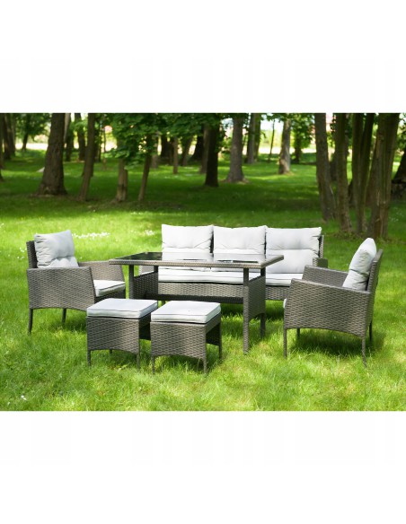 Funkcjonalny zestaw mebli ogrodowych Meven 2 x fotel + 2 x pufa + sofa + stół 5902490785335 2