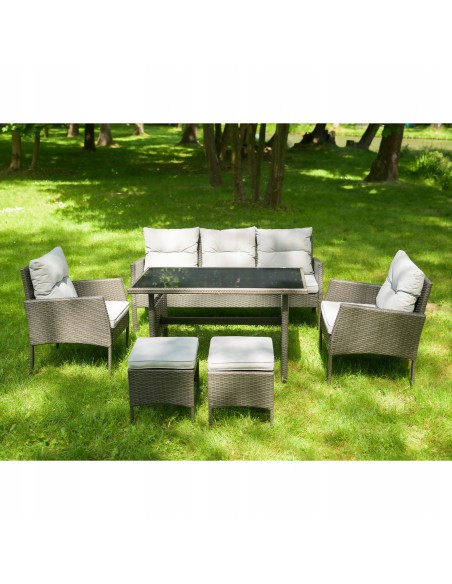 Funkcjonalny zestaw mebli ogrodowych Meven 2 x fotel + 2 x pufa + sofa + stół 5902490785335 3