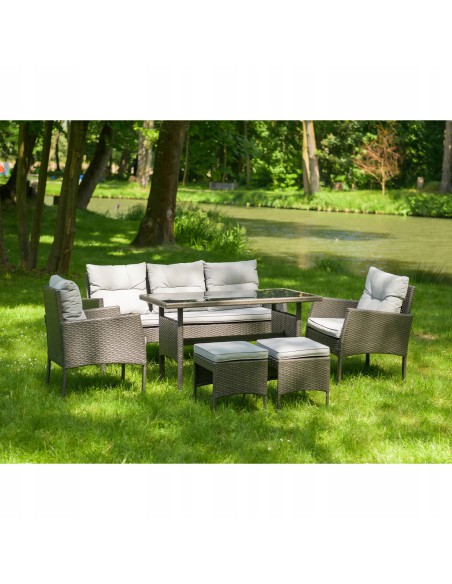 Funkcjonalny zestaw mebli ogrodowych Meven 2 x fotel + 2 x pufa + sofa + stół 5902490785335 11