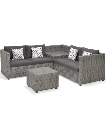 Komfortowy zestaw mebli ogrodowych ze schowkiem SIBUYAN Meven narożnik + stolik 5705820299478