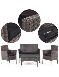 Brązowy zestaw mebli do ogrodu PRESTO Meven sofa + 2 x fotel + stolik 5902490785960