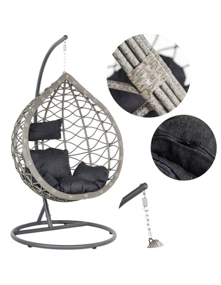 Szary fotel podwieszany kokon COPENHAGA Meven 102 x 195 cm 5902490745360