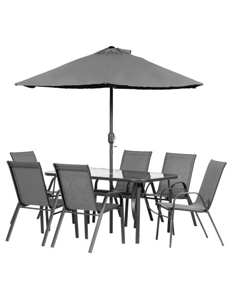 Rodzinny zestaw mebli ogrodowych ESPOO Meven stół + 6 krzeseł + parasol 5905842512009