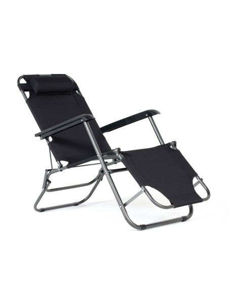 Solidny leżak ogrodowy fotel plażowy Como czarny składany zagłówek Meven 5905842513815 2