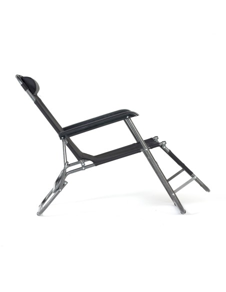 Solidny leżak ogrodowy fotel plażowy Como czarny składany zagłówek Meven 5905842513815 7