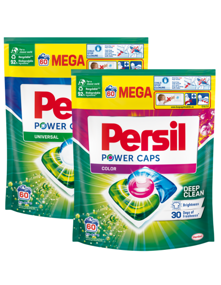 Duży zestaw kapsułek do prania Persil Power Caps 120 prań, do kolorów + uniwersalne 9000101804294