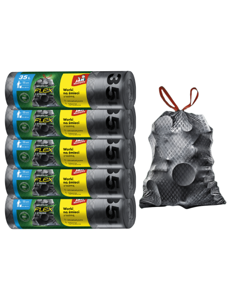Elastyczne worki na śmieci Jan Niezbędny 35L 15 szt. 5 rolek - Worki na śmieci Elastyczne worki na śmieci Jan Niezbędny 35L 15 szt. 5 rolek 5900536104324