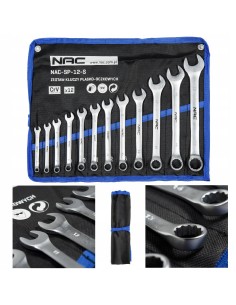 Funkcjonalny zestaw 12 kluczy płasko-oczkowych NAC SP-12-S rozmiary 6-22 mm 5902490787667