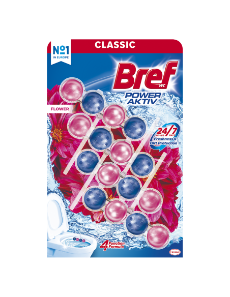 Różowe kostki do toalety Bref Power Aktiv Quattros Kwiatowa Świeżość 4x50g 9000101308860