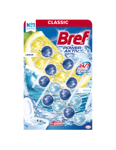 Zapachowe kostki toaletowe Bref Power Aktiv Soczysta Cytryna + Morska Bryza 2 x 2x50g 9000101309485
