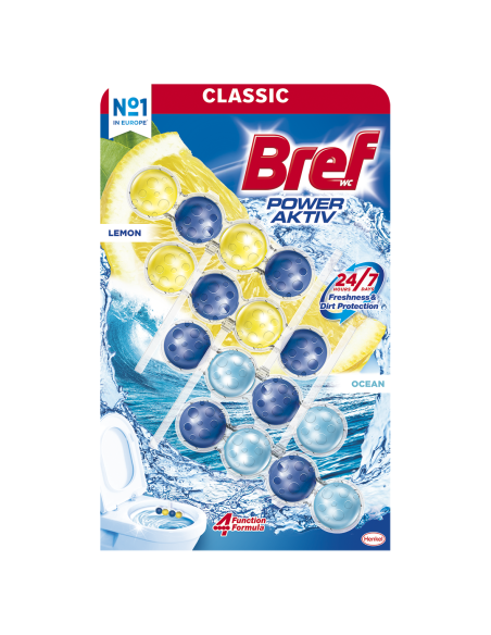 Zapachowe kostki toaletowe Bref Power Aktiv Soczysta Cytryna + Morska Bryza 2 x 2x50g 9000101309485