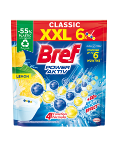 Cytrynowe zawieszki do WC z efektem odświeżacza powietrza Bref Power Aktiv Lemon 6x50g 9000101591965