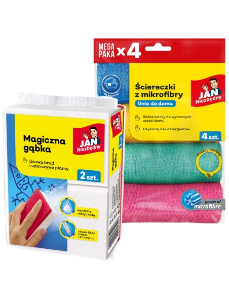Wielofunkcyjne ściereczki Jan Niezbędny 4 szt. + Niesamowita gąbka  Jan Niezbędny 2 szt. 5905718981502