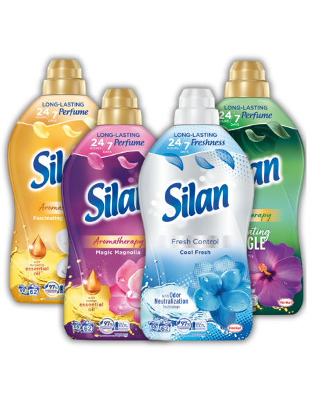 Pachnący zestaw 4 płynów do płukania Silan Fresh Control + Frangipani + Magnolia + Jungle 4x1364 ml 248 prań 9000101581478