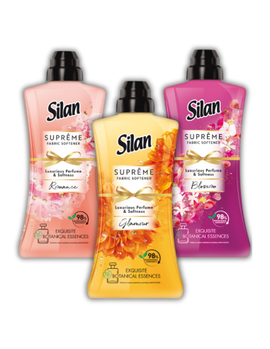 Aromatyczny zestaw 3 płynów do płukania tkanin Silan Supreme Romance + Glamour + Blossom 3x1012 ml 138 prań 9000101579758