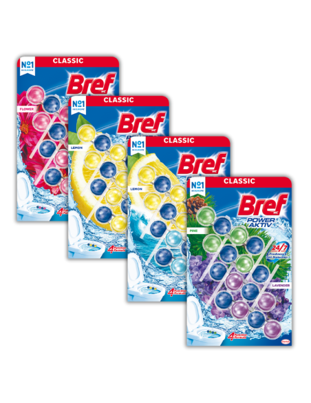 Duży zestaw zapachowych kostek do WC Bref Power Aktiv Mix zapachów 16x50g - Zawieszki i krążki do WC Duży zestaw zapachowych kostek do WC Bref Power Aktiv Mix zapachów 16x50g 9000101309003