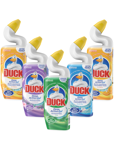 Duży zestaw płynów do czyszczenia toalet Duck Deep Action 5 x 750ml - Żele do czyszczenia toalet