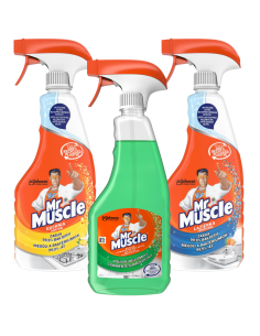 Praktyczny zestaw płynów do czyszczenia i dezynfekcji Mr Muscle kuchnia + łazienka + szyby 5000204183108