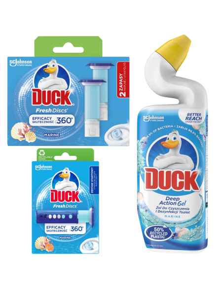 Praktyczny zestaw do czyszczenia toalety Duck o zapachu morskim - Krążki żelowe + Zapas + Żel czyszczący 5000204338959