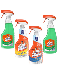 Duży zestaw płynów do czyszczenia i dezynfekcji Mr Muscle kuchnia 500ml + łazienka 500ml + 2 x szyby 500ml 5000204183108