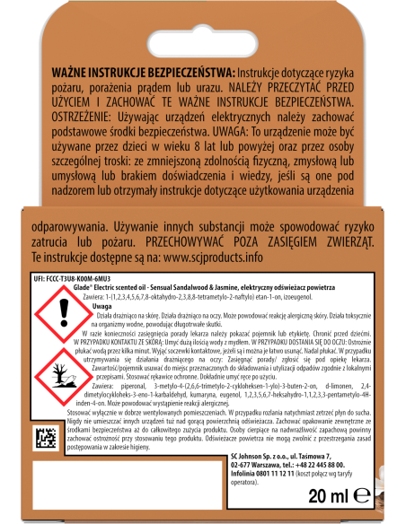 Praktyczny odświeżacz powietrza elektryczny Glade® Electric scented oil - Sensual Sandalwood & Jasmine + zapas 5000204117493 3