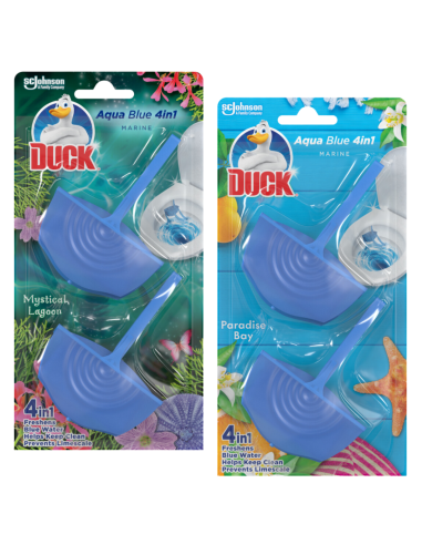 Barwiący wodę zestaw zawieszek do toalet Duck Aqua Blue 4w1 4x38g - Zawieszki i krążki do WC