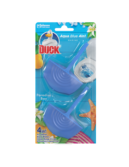 Odświeżające zawieszki do WC barwiące wodę Duck Aqua Blue 4w1 Paradise Bay 2x36g 5000204323832