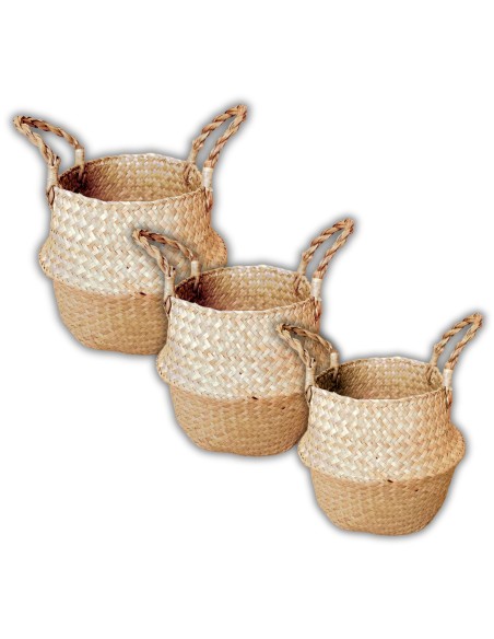 Stylowy zestaw koszy z trawy morskiej osłonek na doniczkę NATURAL MEVEN: S + M + L 5902490743373