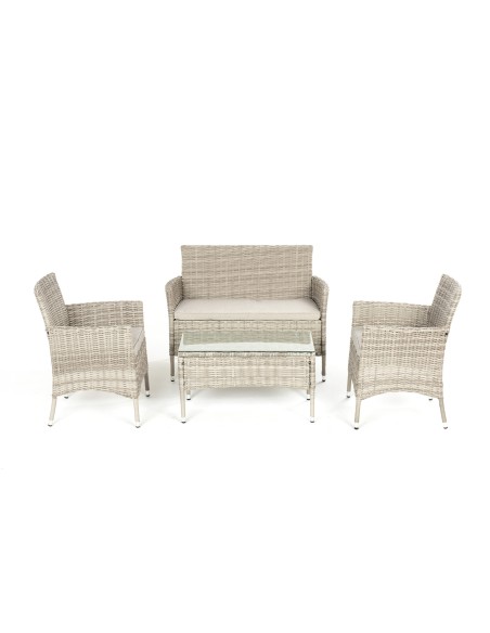 Ergonomiczny zestaw mebli ogrodowych, tarasowych Riven Meven jasnoszary, 2x fotel + sofa + stolik szklany 5905842511279 2