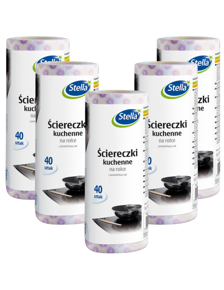 Wszechstronne ściereczki kuchenne na rolce Stella 40 szt. 5 rolek - Ścierki i ściereczki Wszechstronne ściereczki kuchenne na rolce Stella 40 szt. 5 rolek 5903936012954