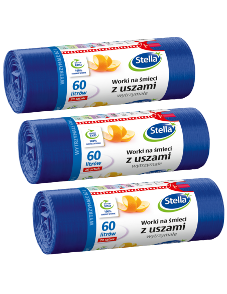 Odporne na rozerwania worki na śmieci z uszami Stella 60L 20 szt. 3 rolki 5903936009725