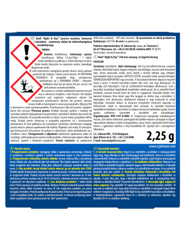 Nieprzeciekający wkład do elektrofumigatora owadobójczego Raid Night & Day 2,25g 5907635901274 2