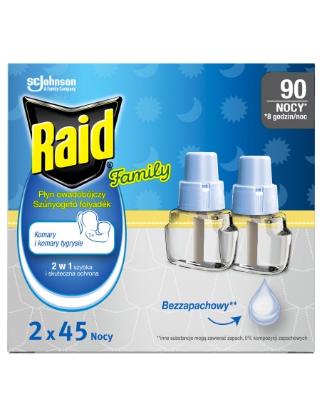 Chroniący przed owadami płyn do elektrofumigatora Raid Family 2x45 nocy, bezzapachowy 5000204337938 2