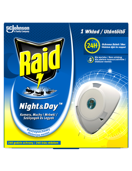 Innowacyjne wkłady do elektrofumigatora owadobójczego przeciw muchom, komarom i mrówkom Raid Night & Day 3 szt. - Preparaty n... Innowacyjne wkłady do elektrofumigatora owadobójczego przeciw muchom, komarom i mrówkom Raid Night & Day 3 szt. 5905718981274 2