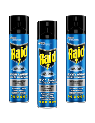 Natychmiastowy spray przeciw muchom, komarom, osom i innym owadom latającym Raid 3x 400 ml 8711800137873