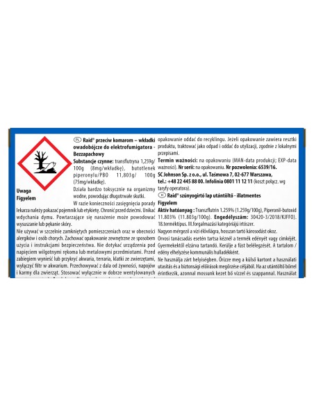 Długotrwałe wkładki owadobójcze do elektrofumigatora Raid bezzapachowe, 3 x 30 szt. - Preparaty na komary i kleszcze Długotrwałe wkładki owadobójcze do elektrofumigatora Raid bezzapachowe, 3 x 30 szt. 5000204289237 5