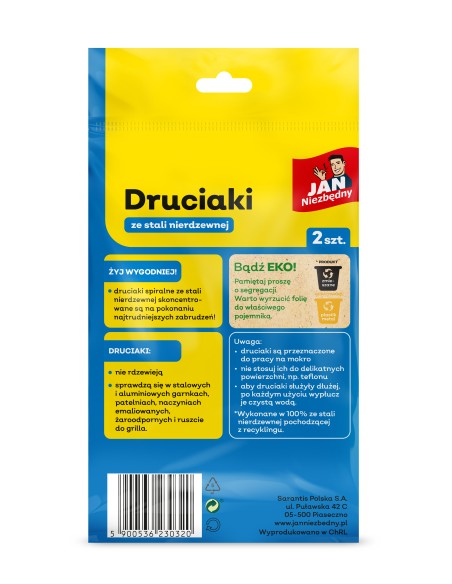 Druciak do szorowania ze stali nierdzewnej 2szt Jan Niezbędny - Gąbki, zmywaki i druciaki Druciak do szorowania ze stali nierdzewnej 2szt Jan Niezbędny 5900536230320 3