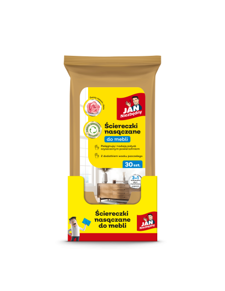 Pielęgnujące ściereczki nasączane do mebli z woskiem pszczelim Jan Niezbędny 30 szt. 5201314185826 2
