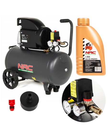 Kompresor olejowy NAC OL-L-50-1.5-IN + Olej do sprężarek NAC LDAA-100 0,6L - Sprężarki i kompresory Kompresor olejowy NAC OL-L-50-1.5-IN  + Olej do sprężarek NAC LDAA-100 0,6L 5902490787759