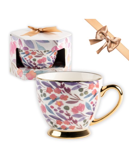 Porcelanowa filiżanka w kwiaty ze złotym uchem w opakowaniu prezentowym 440 ml 5905842527027 4