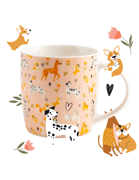 Porcelanowy kubek z wzorem z pieskami w opakowaniu prezentowym 330 ml 5905842527041 3