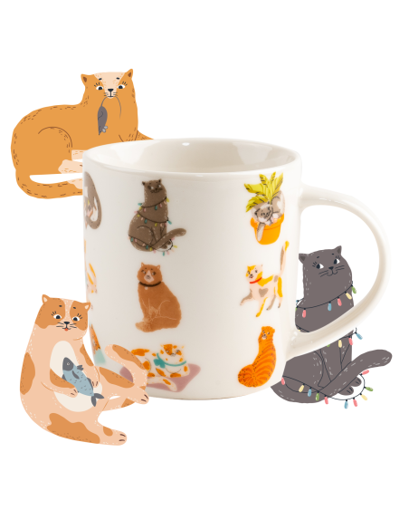 Biały kubek porcelanowy z wzorem z kotkami w opakowaniu prezentowym 330 ml 5905842527058 4