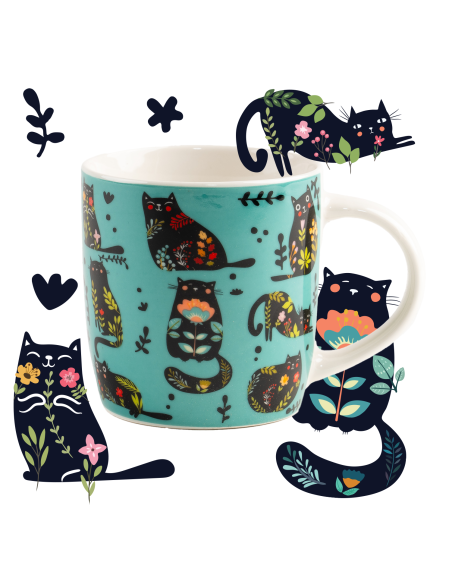 Zielony kubek porcelanowy z wzorem w kotki w opakowaniu prezentowym 330 ml 5905842527065 4