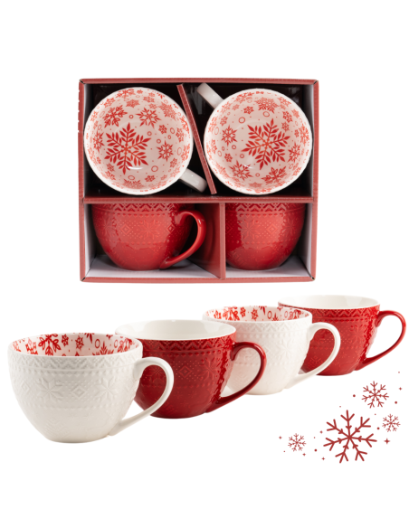 Świąteczny zestaw 4 porcelanowych kubków w opakowaniu prezentowym 530 ml - Kubki i filiżanki Świąteczny zestaw 4 porcelanowych kubków w opakowaniu prezentowym 530 ml 5905842527126