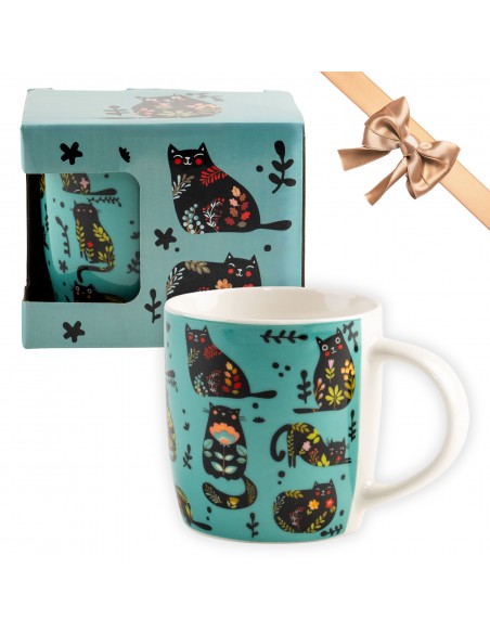 Zielony kubek porcelanowy z wzorem w kotki w opakowaniu prezentowym 330 ml 5905842527065 5